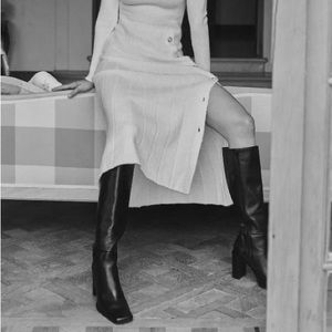 Mango Sofi knee high leather boots with square toe